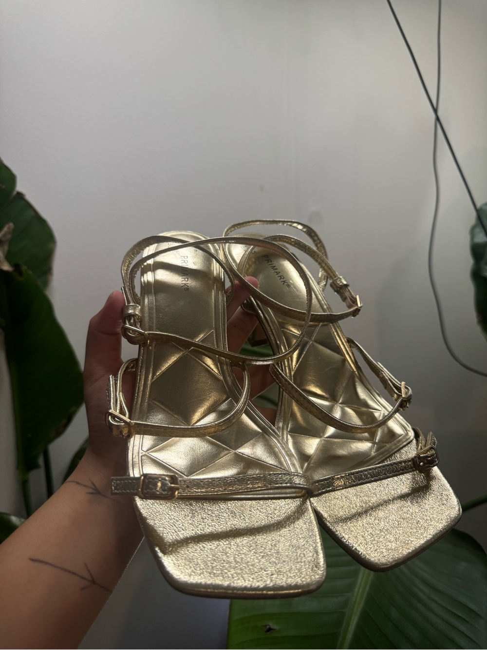 Primark Metallic Gold Strappy Square-Toe Heels